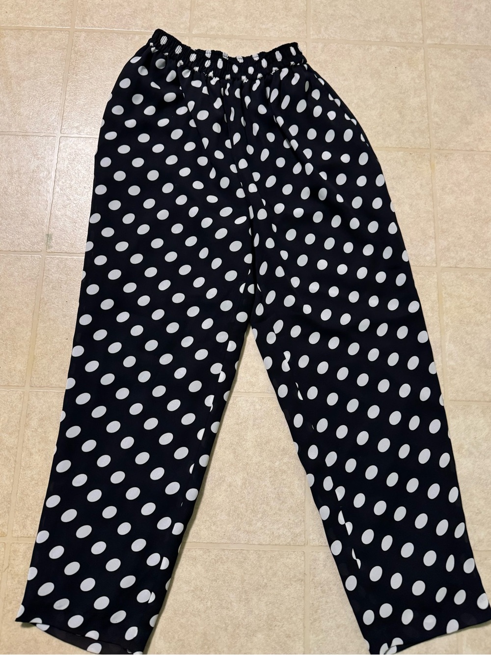Black & White Polka Dot Elastic-Waist Women's Pants